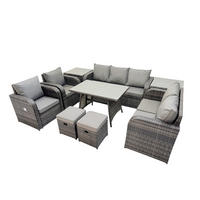 GARTENMÖBEL SET Polyrattan Dunkelgrau 9-Sitzer - Dunkelgrau/Grau, Glas/Kunststoff - Fimous