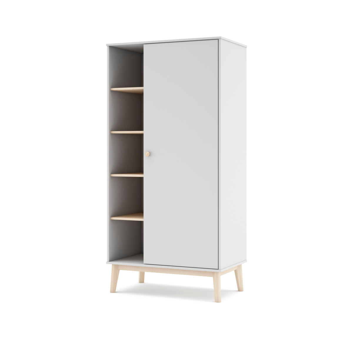 SCHRANK mit 1 Tür und 5 offenen Fächern H181 cm 52/90/181 cm - Weiß, Holz (52/181/90cm) - Calicosy
