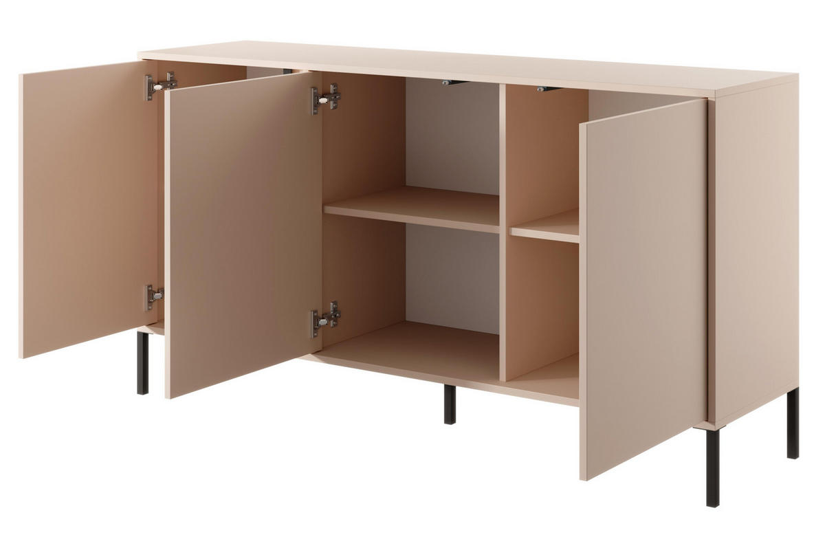 SIDEBOARD Piemontesia 3T Beige 153,1/81,4/39,5 cm – mit Push-to-Open-Funktion - Beige/Schwarz, Holzwerkstoff/Metall (153.1/81.4/39.5cm) - AX Living