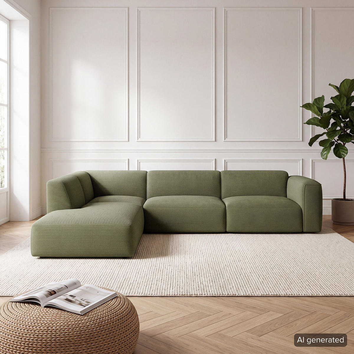 3-SITZER ECKSOFA mit Recamiere - Dunkelgrün/Schwarz, Kunststoff/Textil (295/231cm) - home24
