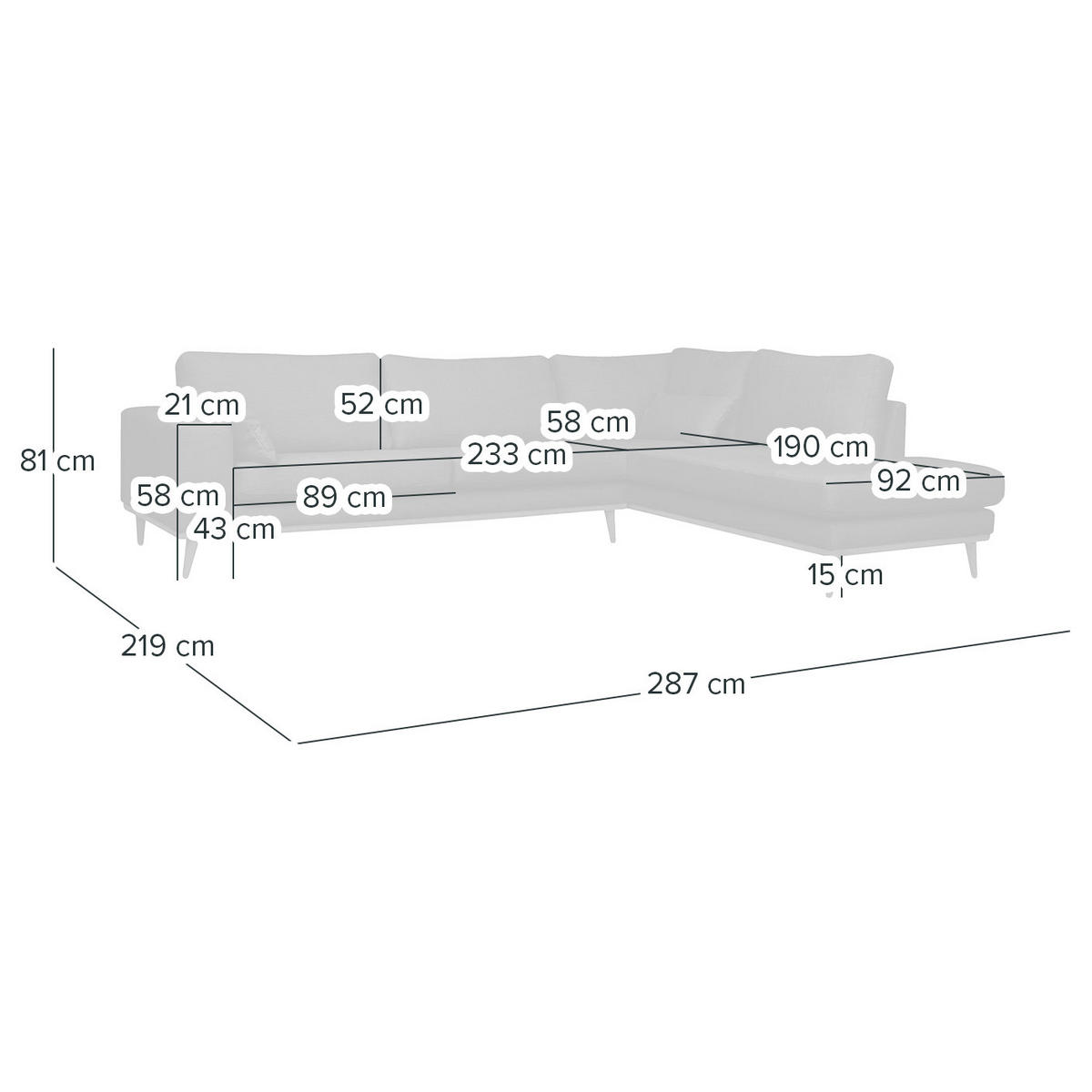 ECKSOFA mit Ottomane - Eichefarben/Hellgrau, Eichenholz/Textil (287/219cm) - home24