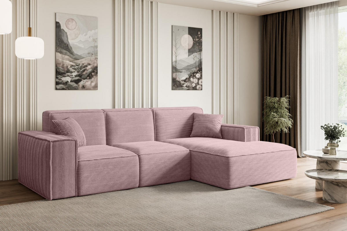 ECKSOFA Ottomane Rechts SERRA-L - 266x165x73 cm Rosa Cord - Schwarz/Rosa, Holzwerkstoff/Kunststoff (266/165cm) - ALTDECOR