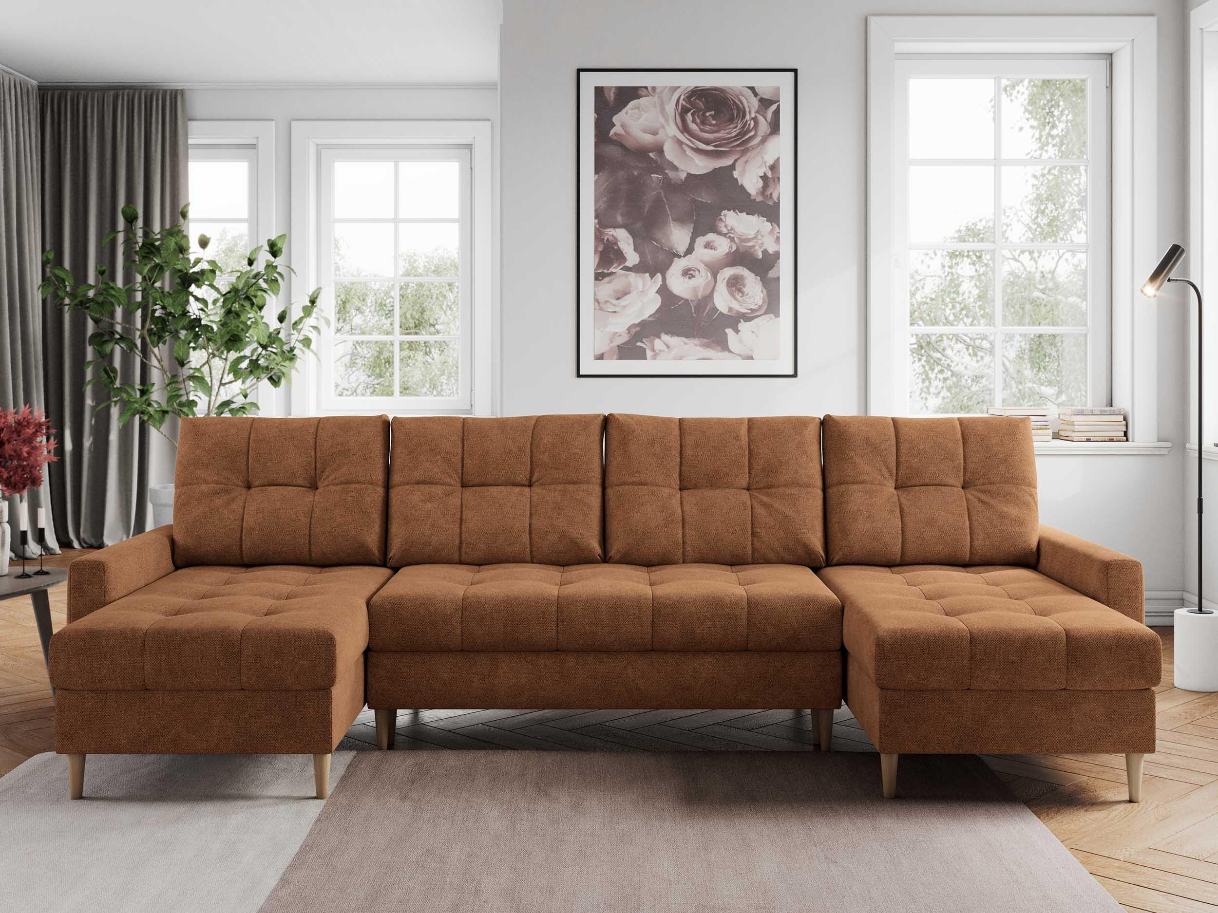 WOHNLANDSCHAFT Colin U Struktur Orange - Orange/Braun, Holz/Textil (290/75/140cm) - MKS