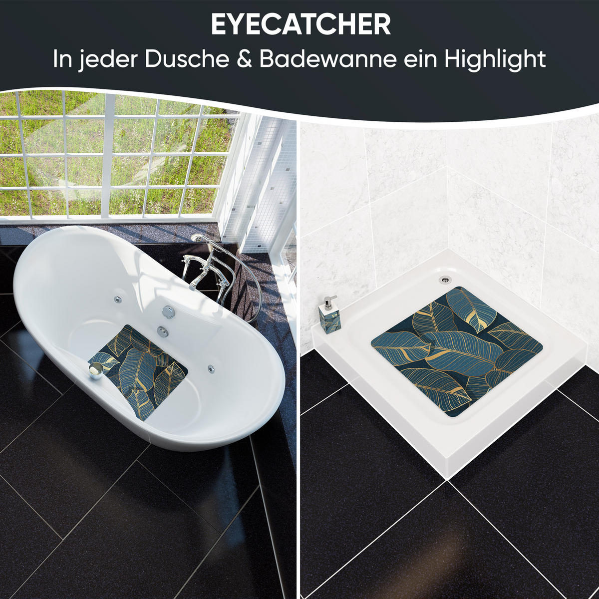 BADEMATTE Monstera - Grün, Kunststoff (53/53cm) - Sanilo