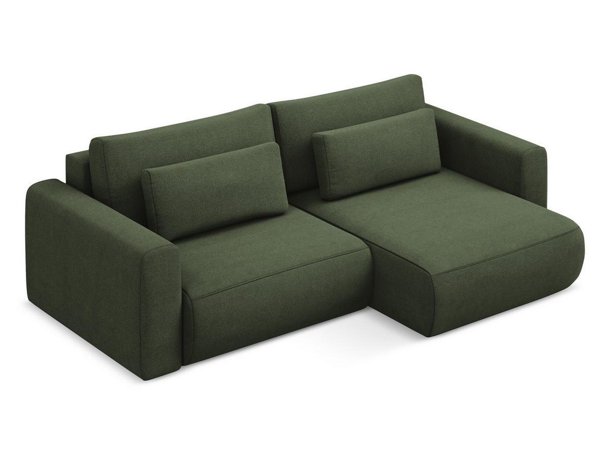 ECKSOFA mit Schlaffunktion Strukturstoff Stoff Grün - Schwarz/Olivgrün, Kunststoff/Textil (240/149cm) - Makamii