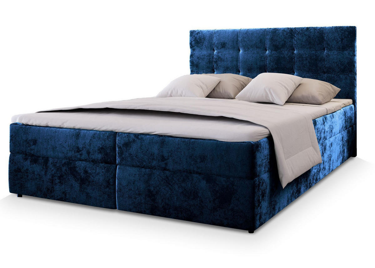 BOXBETT GLOS K 180x200 cm mit Matratze und Topper - Blau - Blau, Holz (180/200cm) - MASSENO