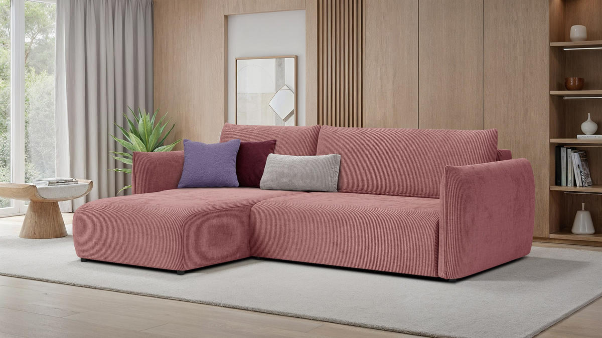 ECKSOFA TAUER 3-Sitzer rechts, altrosa - Schwarz/Altrosa, Holz/Textil (248/173cm) - Courtois Laville