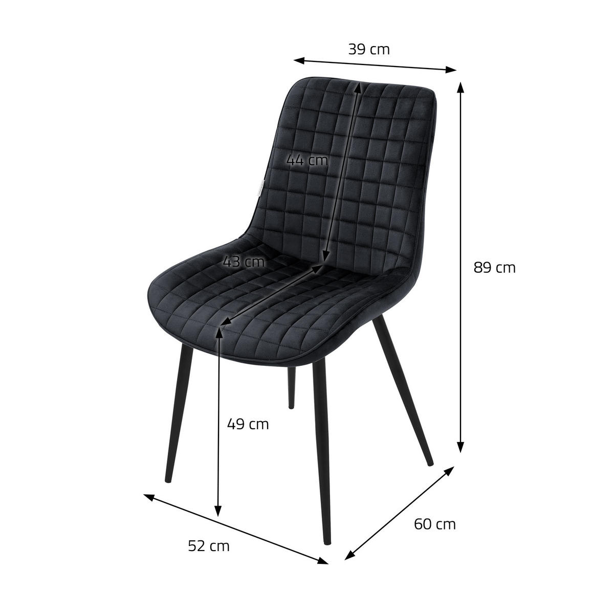 ESSZIMMERSTUHL Schwarz 2er Set - Schwarz, Metall (52/89/60cm) - ML-DESIGN