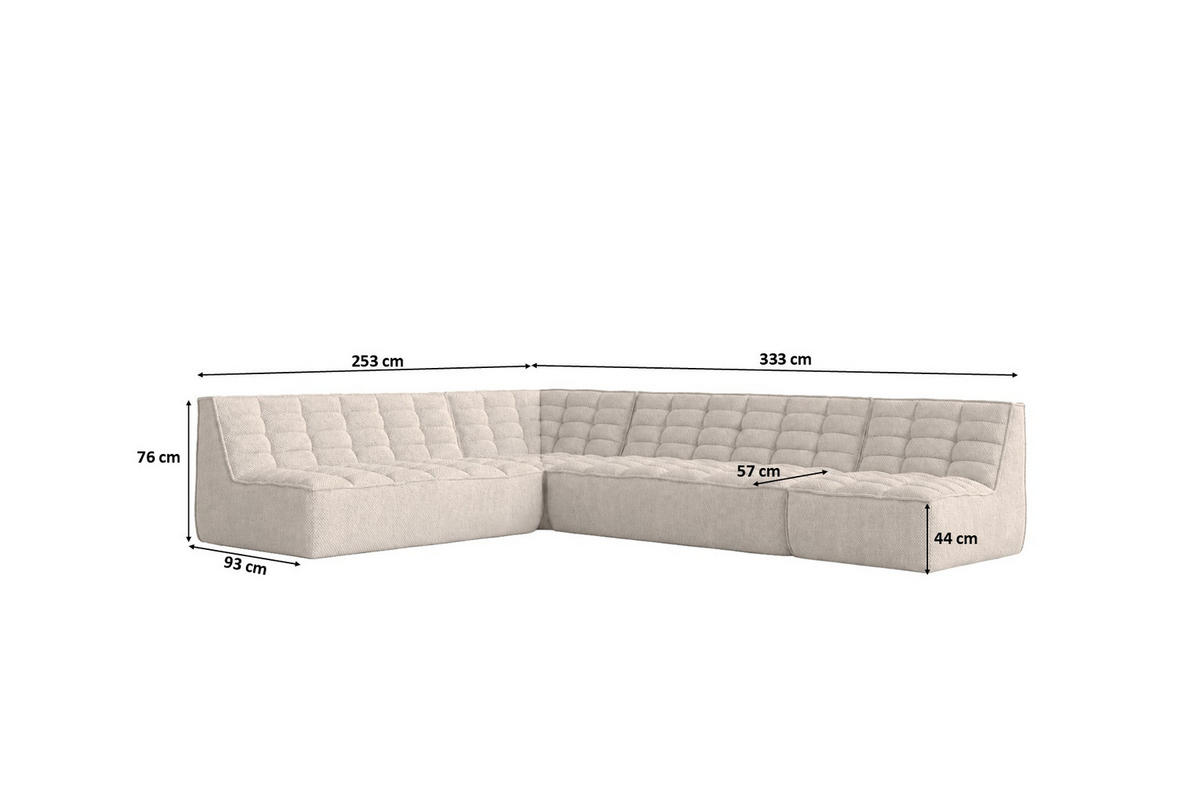 ROHOVÁ SEDAČKA modulární ve tvaru L, plyšová tkanina Pop, Béžová, Pravá strana, LAZY L - béžová, dřevo (333/253cm) - Kaiser Möbel