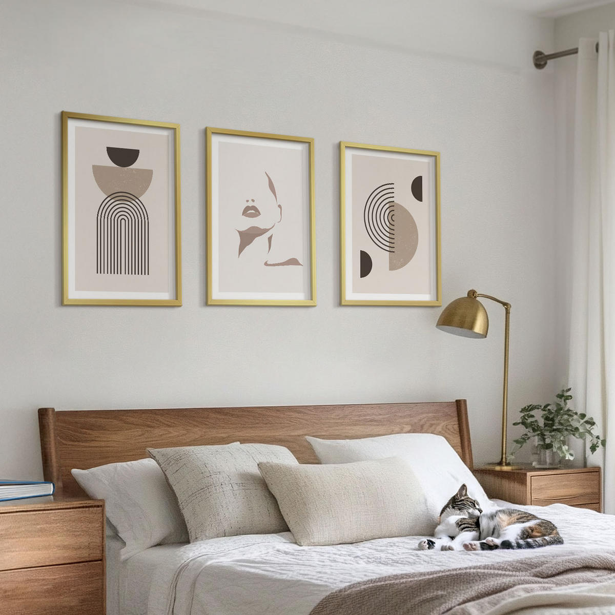 BILDER SET 3er Set - 40x60 cm Goldrahmen - Abstrakte Formen und Gesicht - Goldfarben, Kunststoff (40/60cm) - TULUP