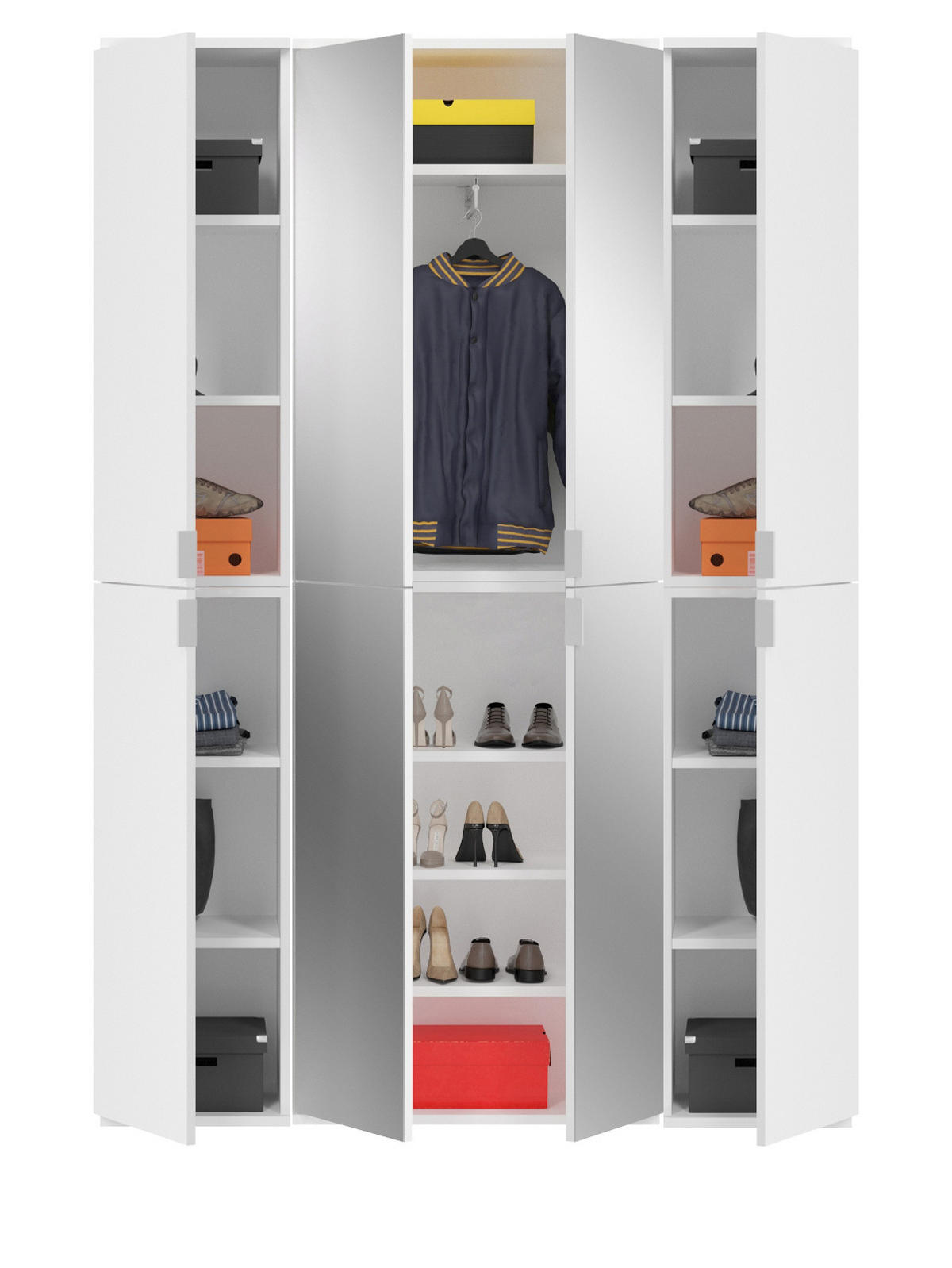 KLEIDERSCHRANK weiß Hochglanz 122 cm, Stauraumschrank mit Spiegeltüren - Weiß Hochglanz/Silberfarben, Glas/Holzwerkstoff (122/193/34cm) - Inn.Furn