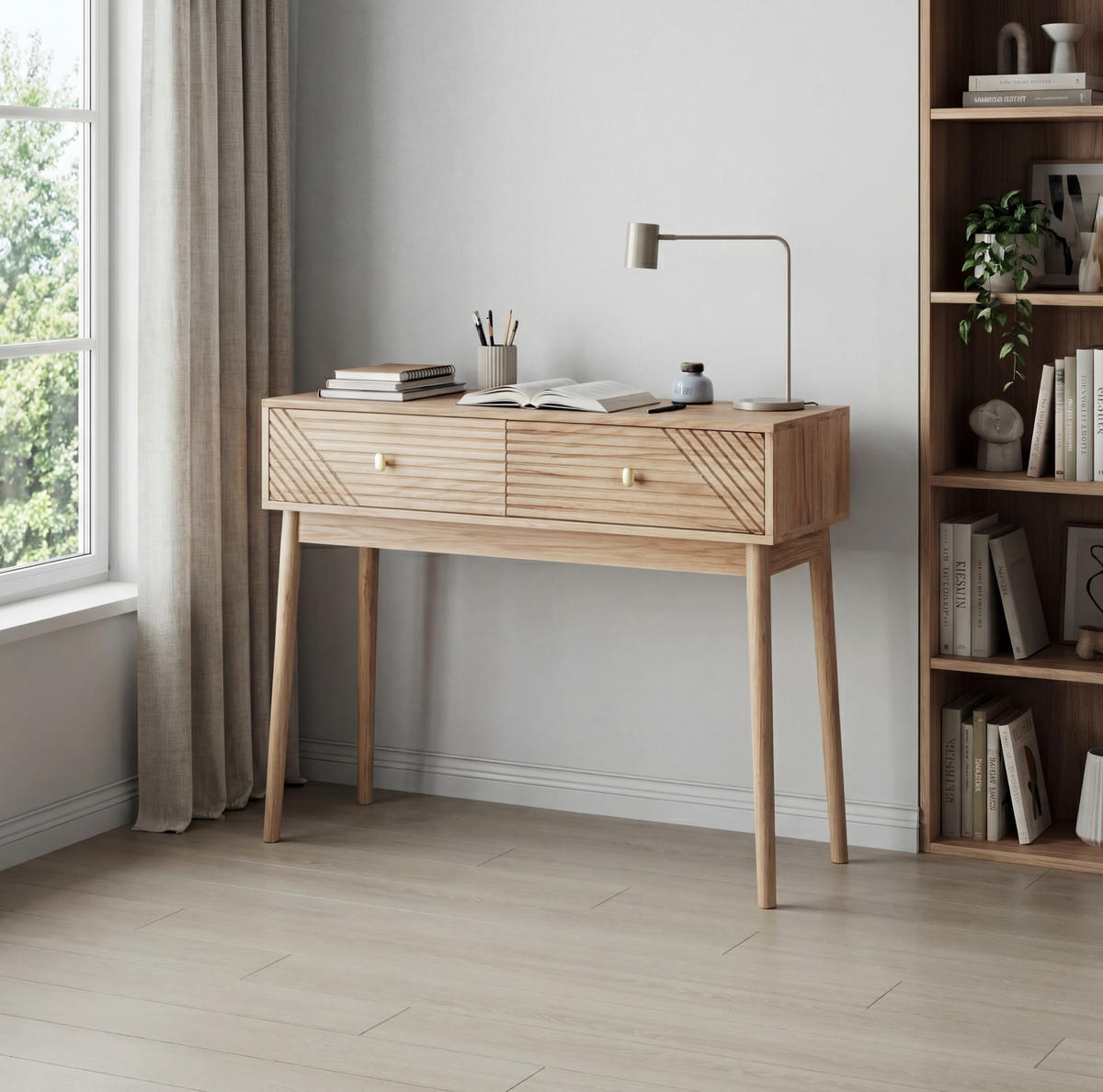 KONSOLENTISCH mit 2 Schubladen MDF Oak - Eichefarben, Holz (100/35/80cm) - Meubliv