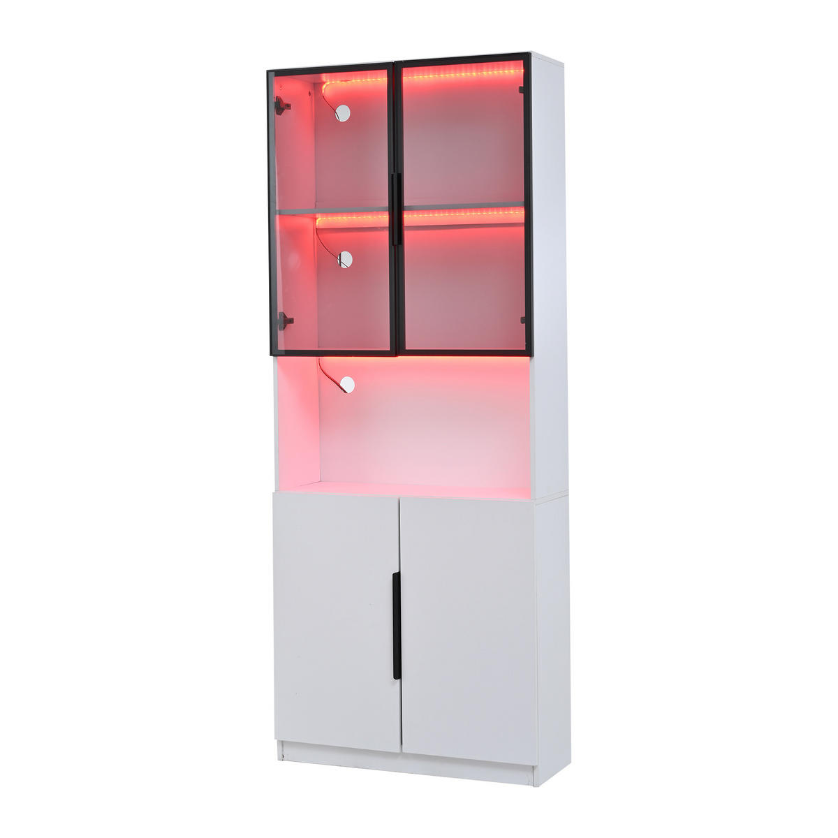 VITRINE weiß mit Glastüren, verstellbaren Trennwänden und App-gesteuerter LED-Beleuchtung 80 × 30 × 200 cm aus Spanplatte - Weiß, Holzwerkstoff (80/200/30cm) - Luhomfu