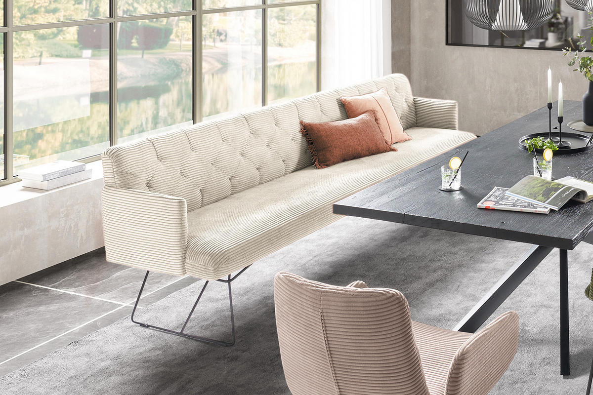 ESSZIMMERBANK CHARME Cremeweiß Cord - Creme, Textil (166/85/69cm) - KAWOLA