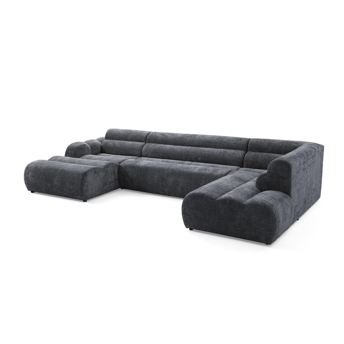 6-SITZER modulares Wohnlandschaft U XXL VEER SET 4 Rechts, 368 x 190 cm, Chenille Webstoff Dunkelgrau - Dunkelgrau/Schwarz, Holz/Kunststoff (190/75/368cm) - Muffo