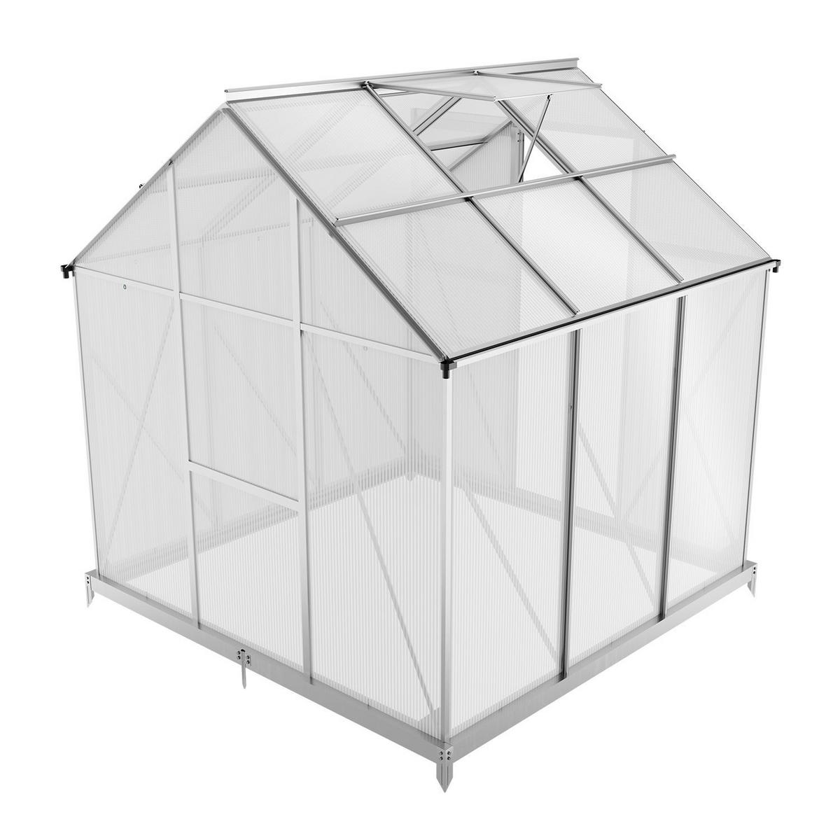 GEWÄCHSHAUS 3,6 m² inkl. Fundament 190x190x198 cm - Silberfarben, Metall (190/198/190cm) - Juskys