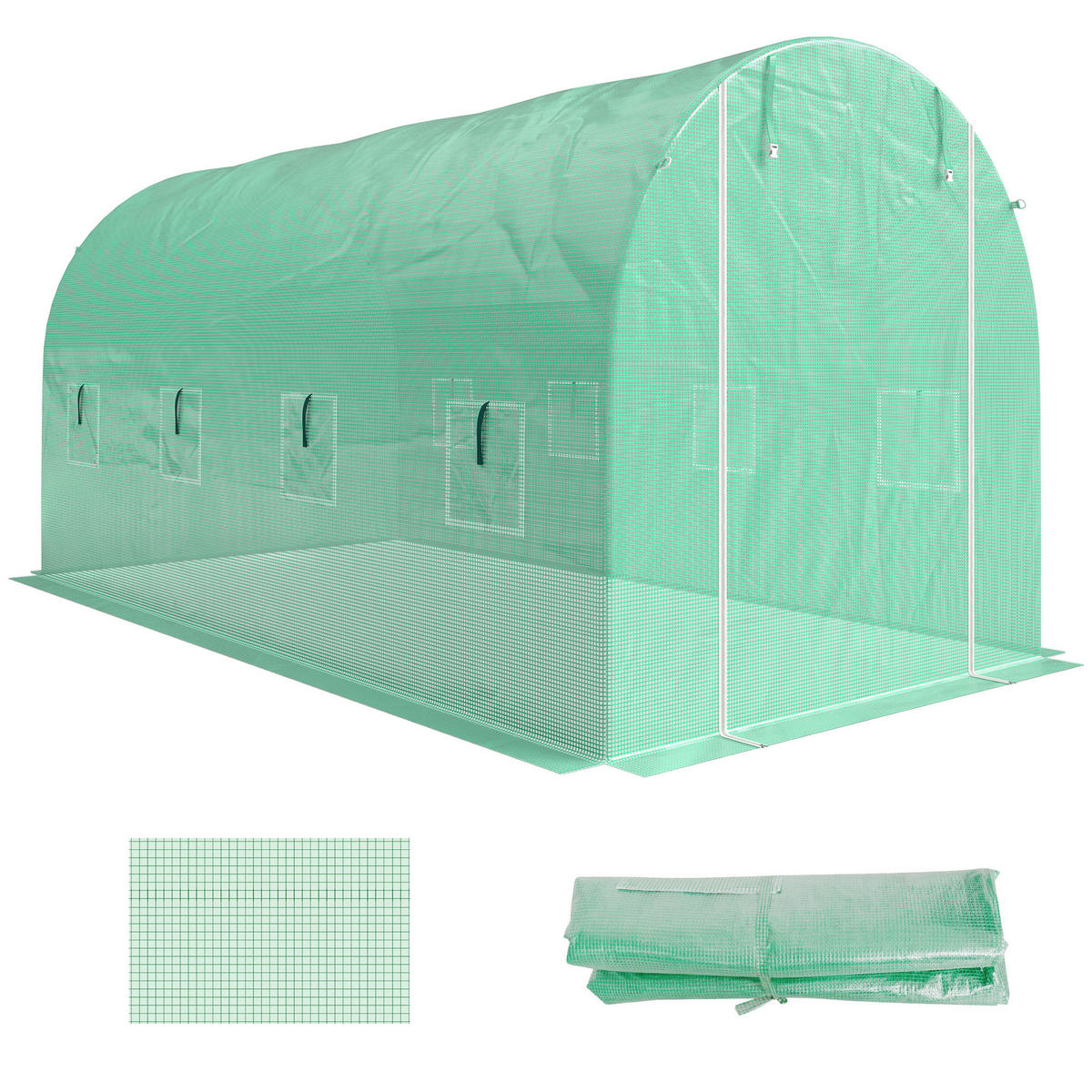 GEWÄCHSHAUSFOLIE DE-05794 4x2 m, mit Tür & 8 Fenstern Grün - Grün, Kunststoff (200/200/400cm) - ComfortXL