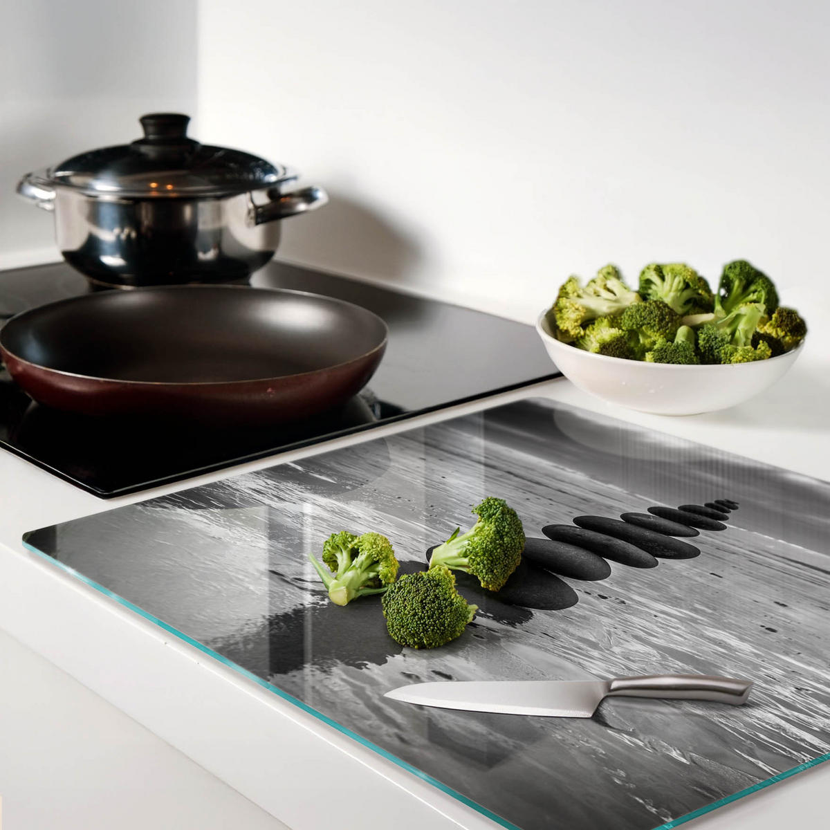 GLASPLATTE 60x52 cm Ausgleichssteine - Schwarz, Glas (60/0.4/52cm) - TULUP