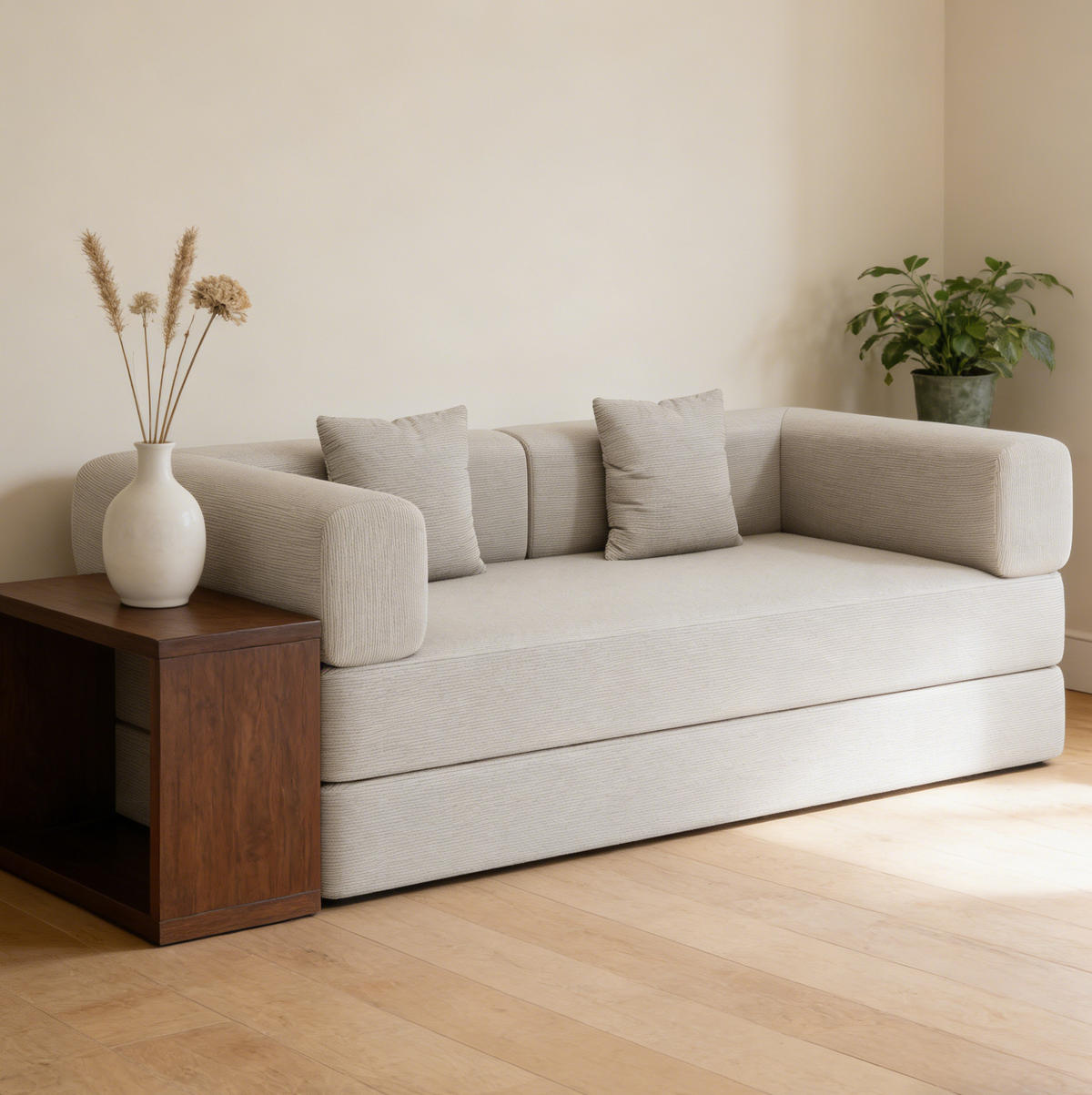 SOFA-BETT 3-Sitzer aus Corduroy Off White - Weiß, Kunststoff (100/70/200cm) - Meubliv