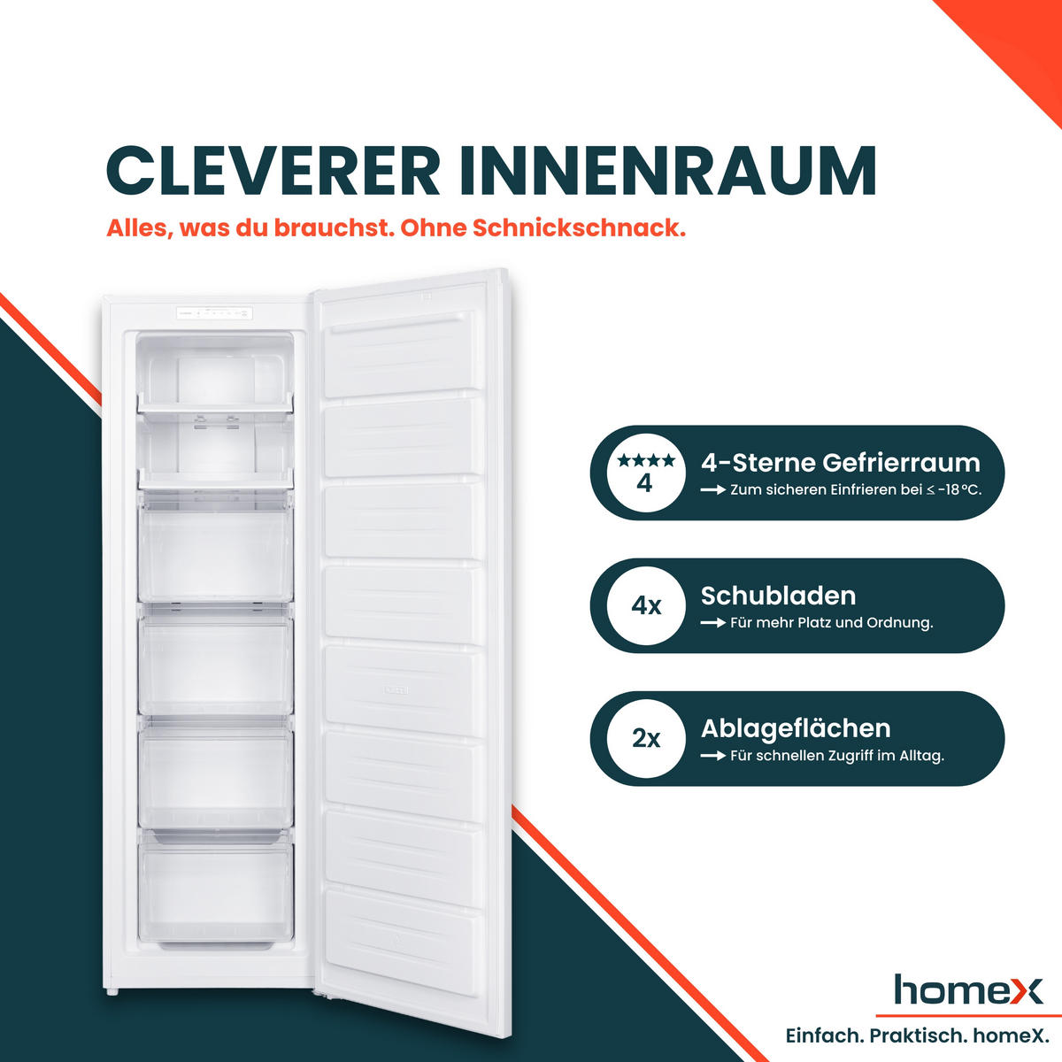 GEFRIERSCHRANK No Frost, groß - 204L Nutzinhalt, 4-Sterne Gefrieren, Super-Frost-Funktion, weiß - Weiß, Kunststoff/Metall (54/170.5/60cm) - homeX