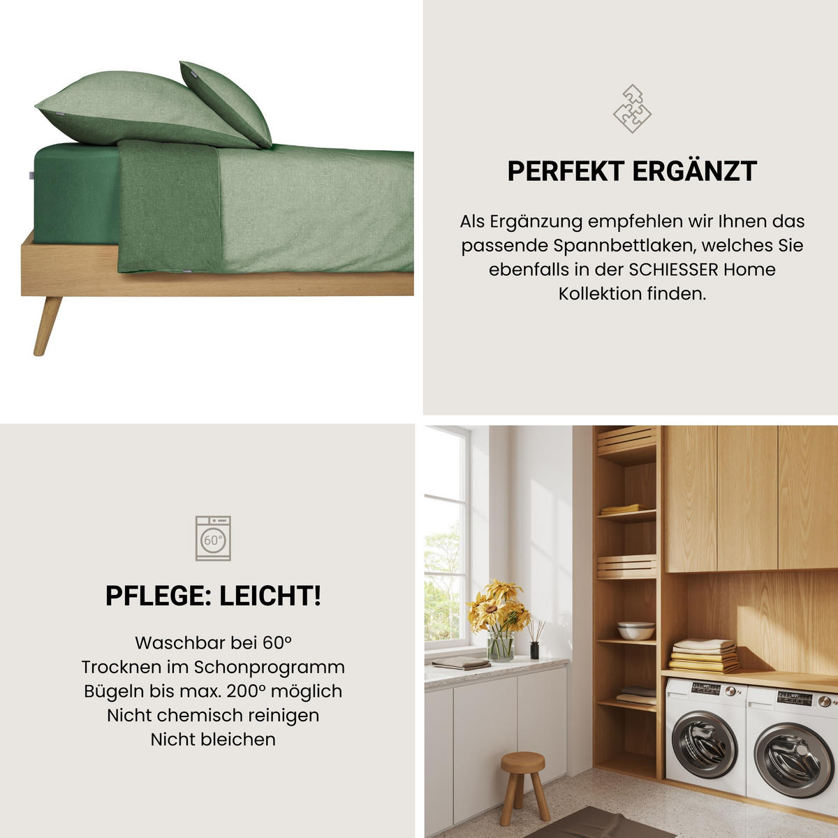 BETTWÄSCHESET Doubleface - Renforcé - 2-teilig - 155 x 220 cm - Grün - Grün, Textil (155/220cm) - SCHIESSER