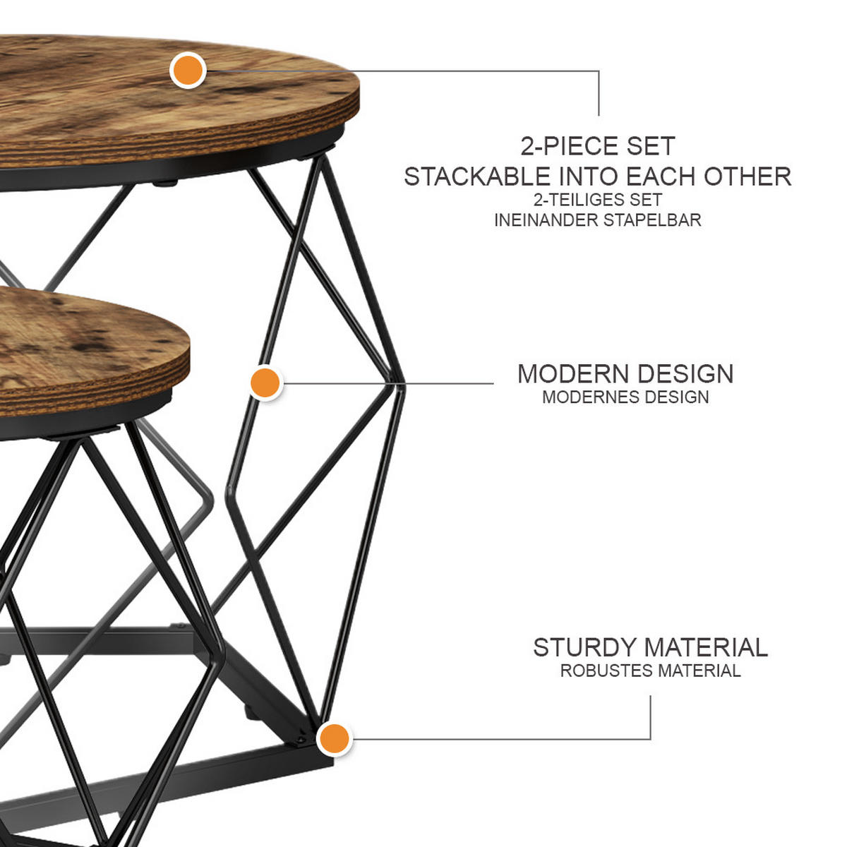 COUCHTISCH-SET Fyrk Eiche rustikal 50 x 40 cm 2 Teile - Wildeiche, Holzwerkstoff (40/50/50cm) - Vicco