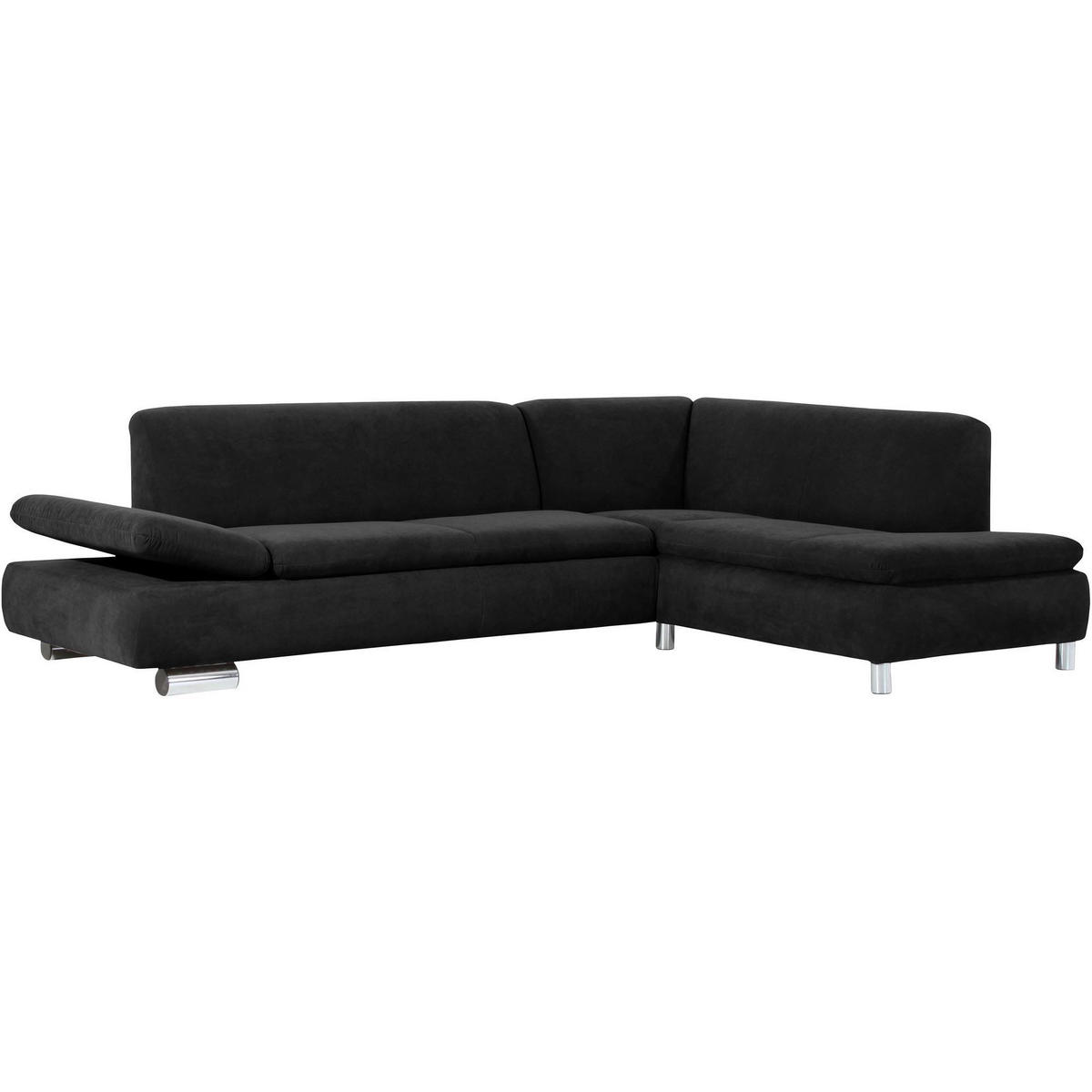 ECKSOFA mit Ottomane rechts Kaye Bezug Veloursstoff Metallfuß verchromt / schwarz - Schwarz, Kunststoff (270/190cm) - 58aufmkessel