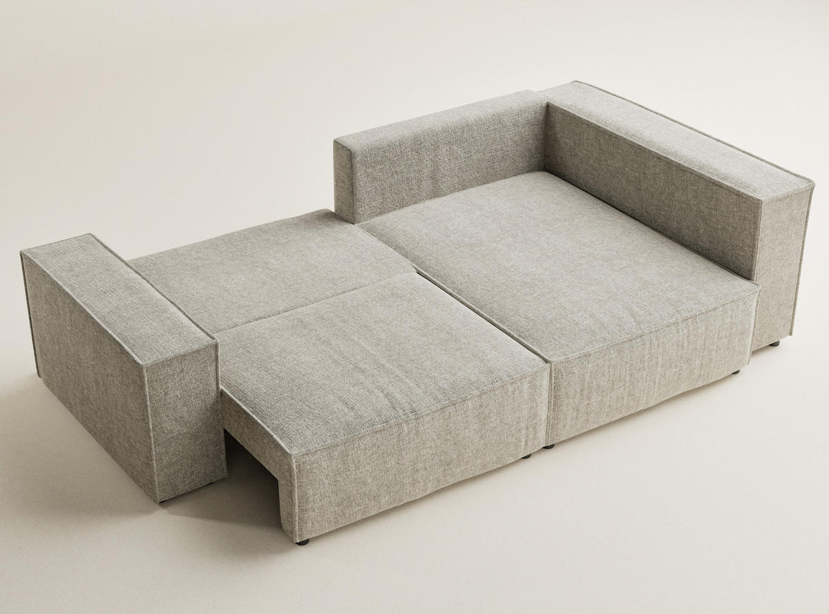 ECKSOFA MIT SCHLAFFUNKTION Tonga Beige Chenille-Stoff - Beige/Schwarz, Holz/Holzwerkstoff (253/105cm) - Maison de Reve