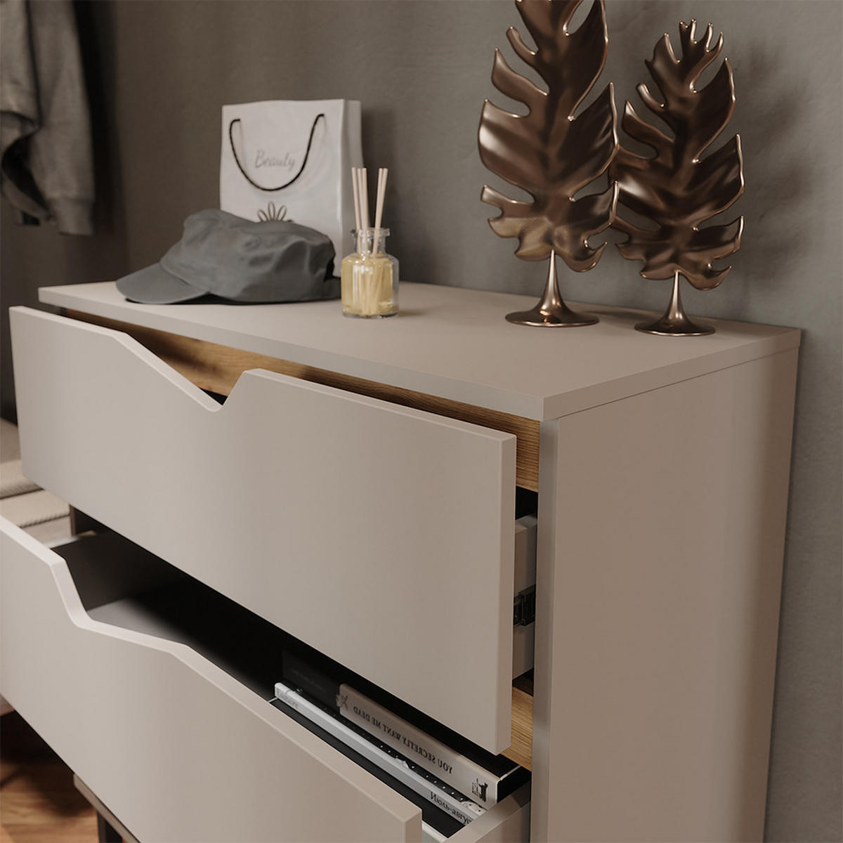 KREDENC Marelle Béžový dub/Artisan - světle šedá/šedobéžová, kompozitní dřevo (80/81.2/38cm) - Vicco