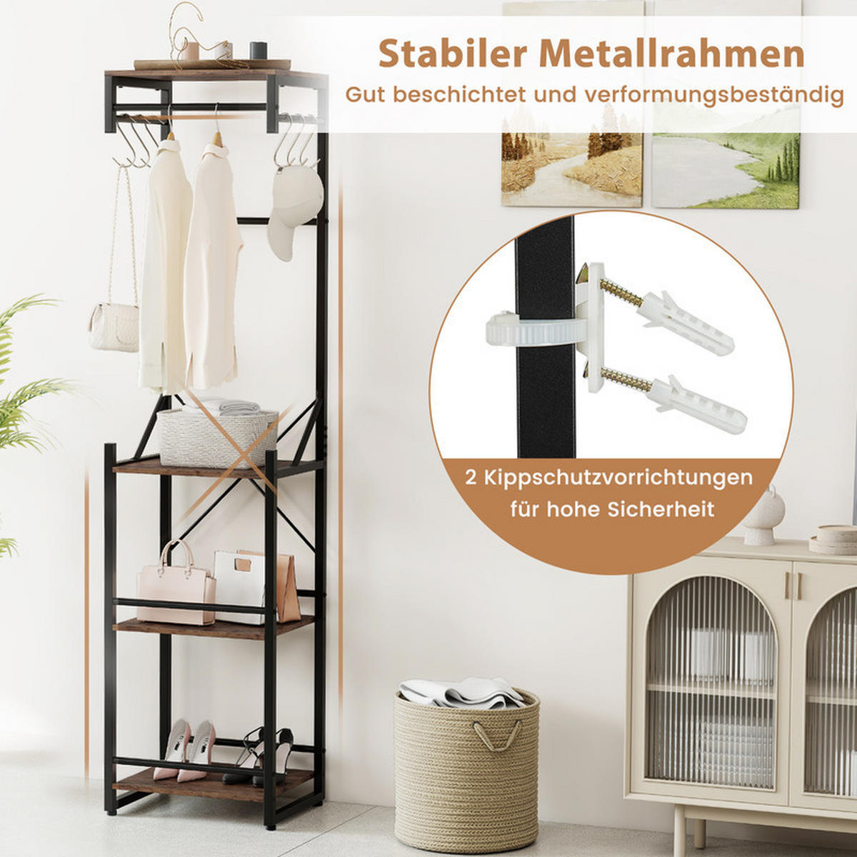 GARDEROBENSTÄNDER Metall schwarz - Schwarz, Metall (40/162/30cm) - COSTWAY