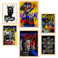 POSTER Set Mit 6 Ikonische Basquiat Graffiti Pop Art A3 & A4 Rahmen Aus Hellem Holz - Beige, Papier (29/3cm) - Nacnic