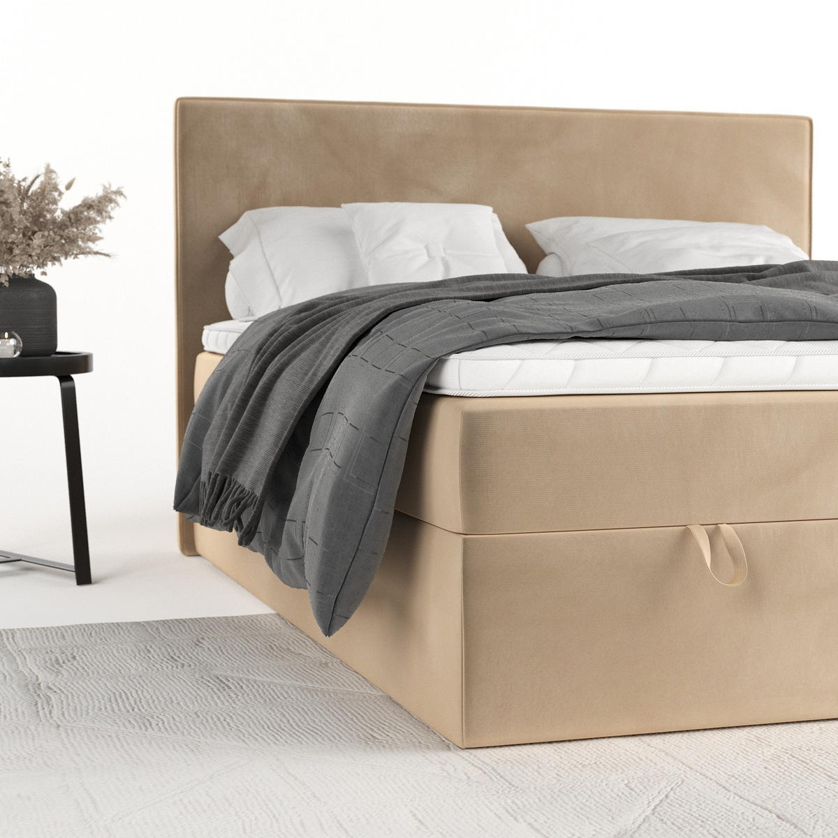 BOXBETT Velma 180/200 cm Beige im Kronos Stoff - Beige/Schwarz, Holz/Holzwerkstoff (180/200cm) - AltaBeds