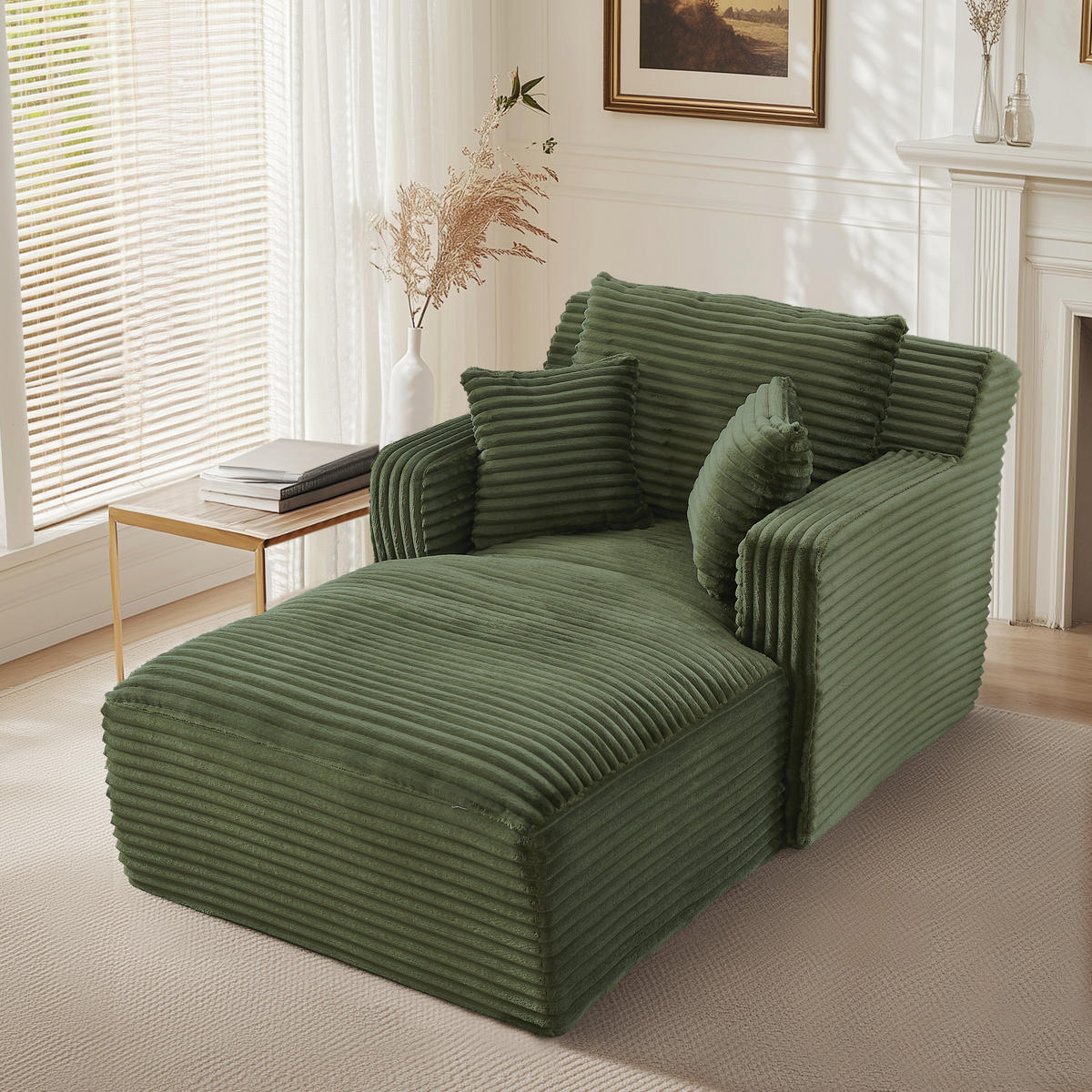 RELAXSESSEL aus Cord Modulare Chaiselongue & ohne Montage - Grün, Textil (32.99/127/32.99cm) - Urban Meuble