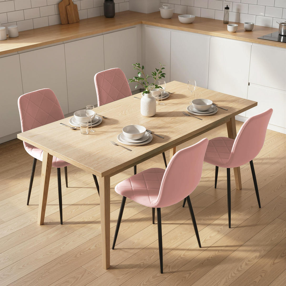 ESSZIMMERSTÜHLE 4er Set Küchenstuhl mit Rückenlehne, Samtoptik, Sessel 45 x 54 x 87 cm Rosa - Pink, Textil (45/87/54cm)