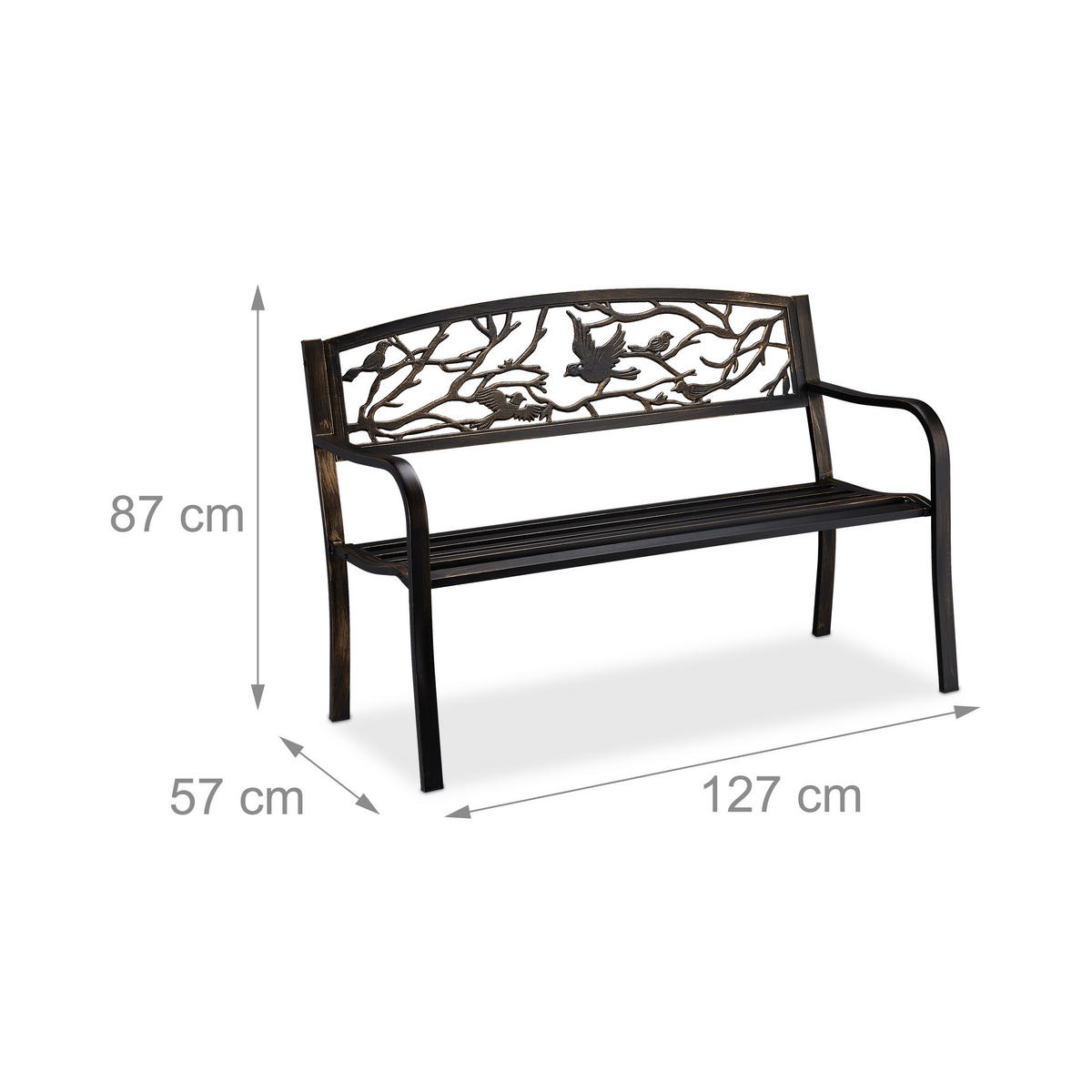 GARTENBANK Vögel - Braun, Metall (127/87/57cm) - Relaxdays