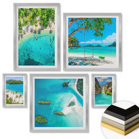 WANDBILDER 5er Set - 50x50 cm & 20x30 cm & 40x60 cm Silberner Rahmen - Strände, Palmen, kristallklares Wasser - Silberfarben, Kunststoff (40/60cm) - ArtPrintCave
