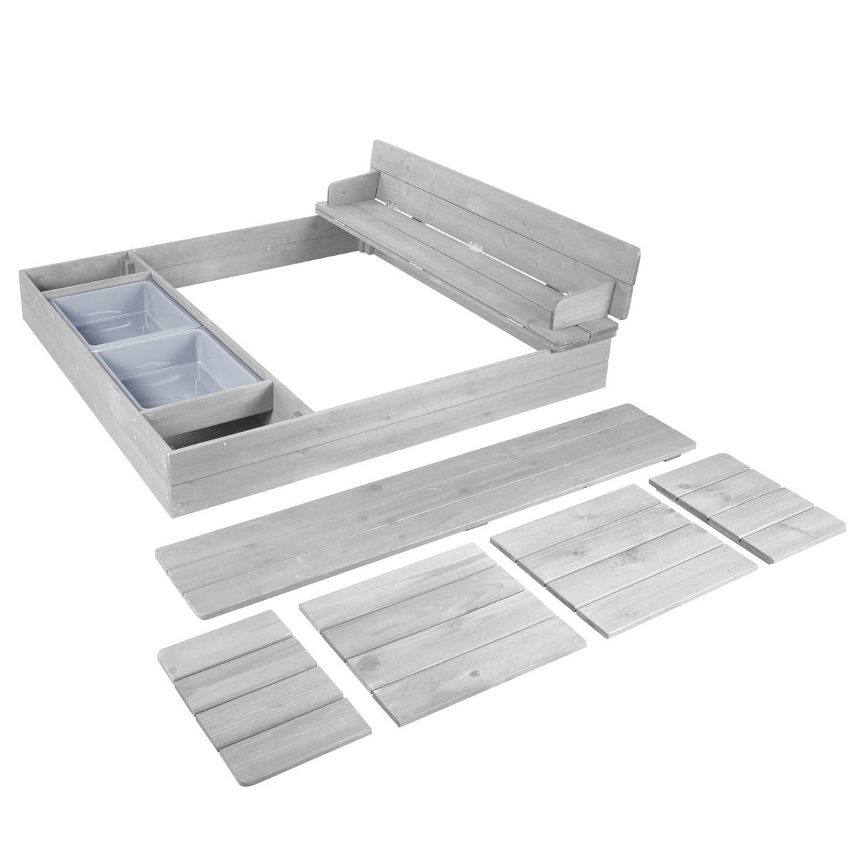 SANDKASTEN aufklappbare Sitzbank + Spielwannen grau - Grau, Holz (120/125/20.5cm) - Roba
