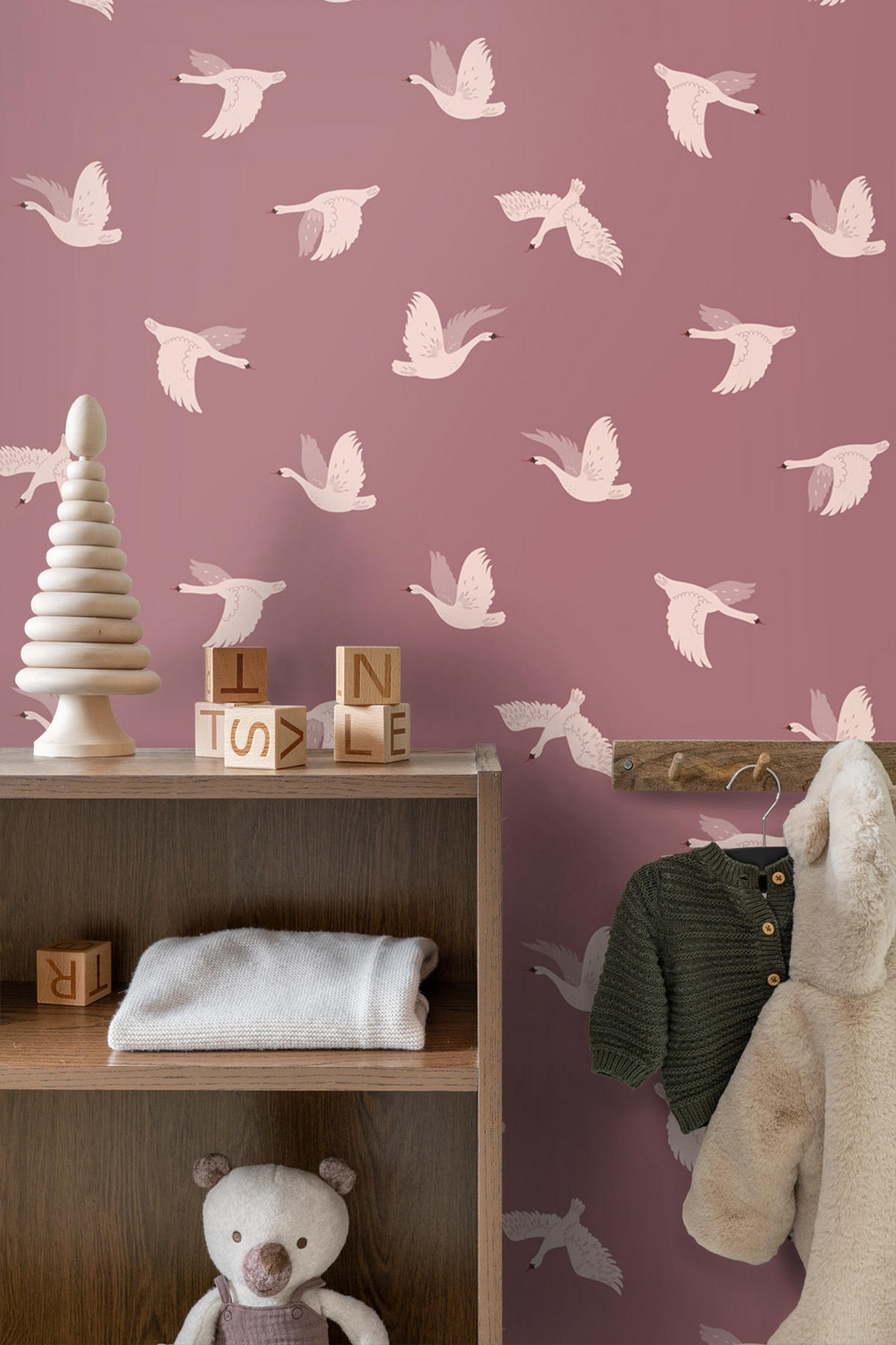 TAPETE Schwäne 50 x 900 cm - Lila, Papier (50/0.1cm) - ESTAhome