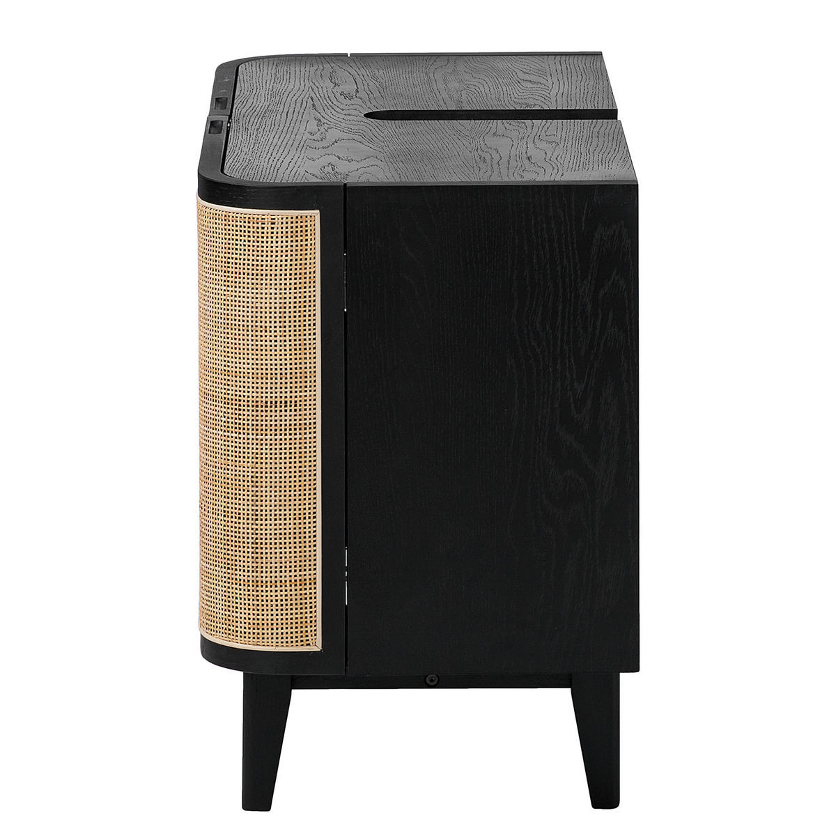 WASCHBECKENUNTERSCHRANK - Rattan / Eiche teilmassiv - Eichefarben/Schwarz, Naturmaterialien/Eichenholz (80/60/40cm) - home24