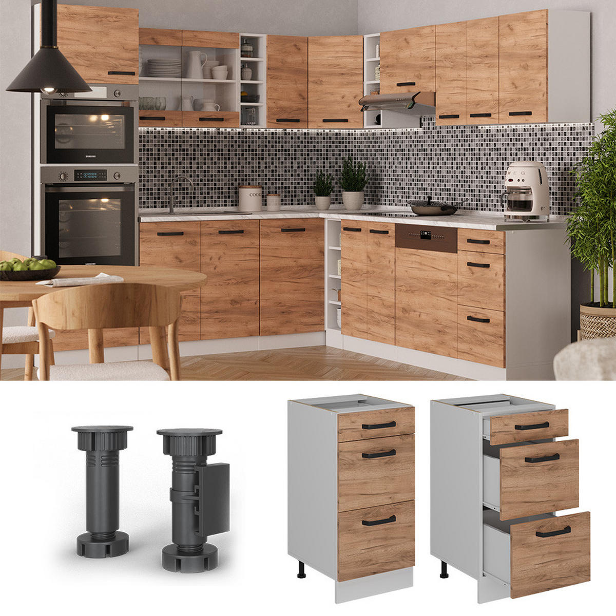 KÜCHENUNTERSCHRANK R-Line Goldkraft Eiche 40 cm ohne Arbeitsplatte - Honigeiche/Eiche Wotan, Holzwerkstoff (40/81.6/46cm) - Vicco