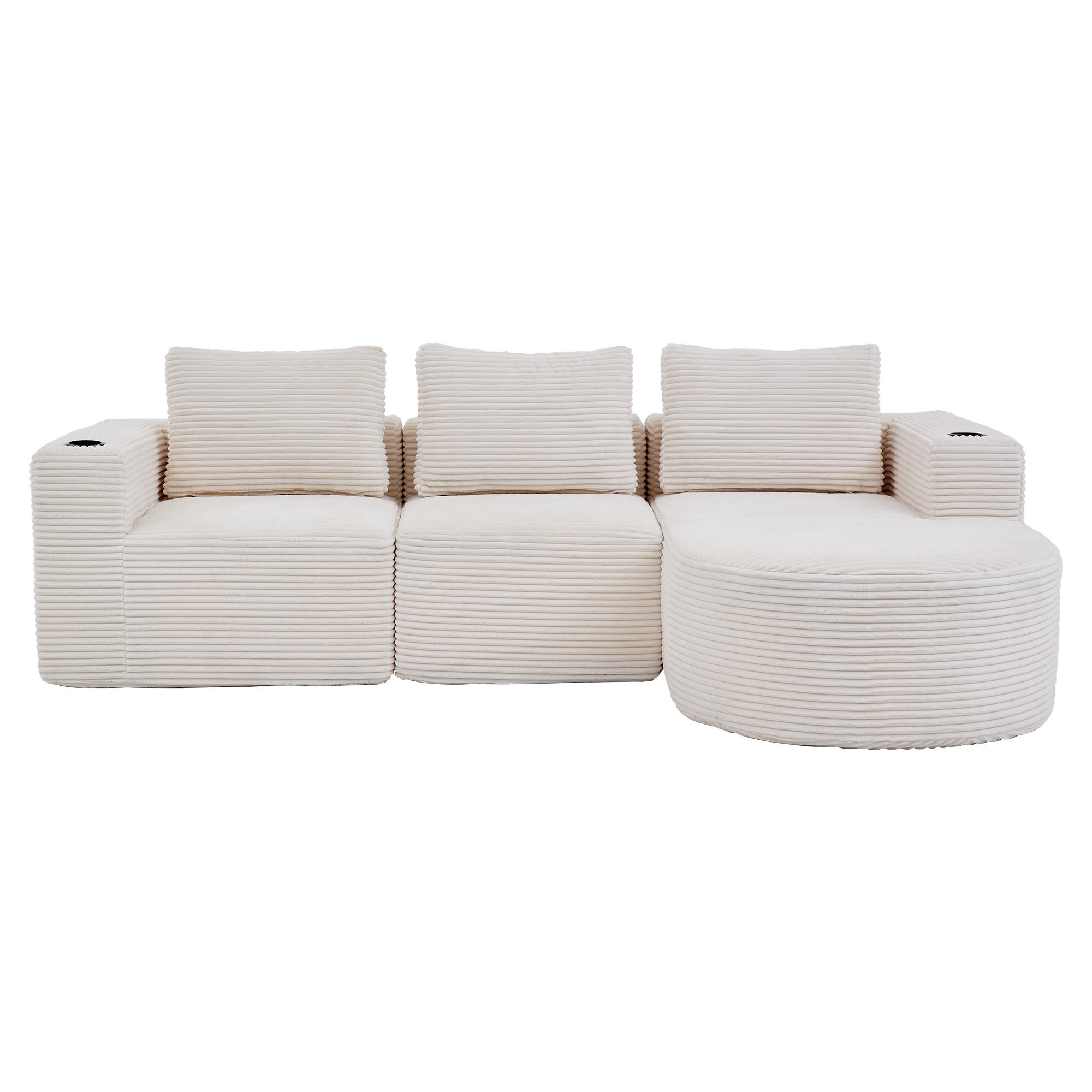 ECKSOFA 258/171/62.5 cm Beige mit 3 Kissen und 2 Getränkehalter - Beige, Textil (265/176cm) - Oxeza