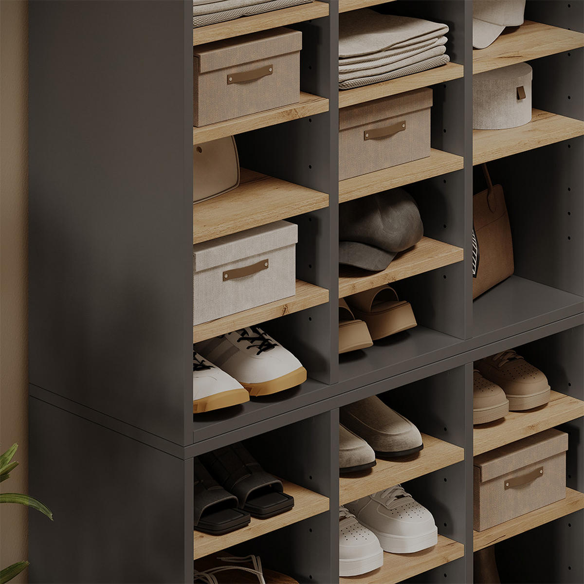 SCHUHSCHRANK-SET Lysander, Anthrazit/Goldkraft Eiche, 104.2 x 65.5 cm 2 Teile - Honigeiche/Anthrazit, Holzwerkstoff (104.2/65.5/32.1cm) - Vicco