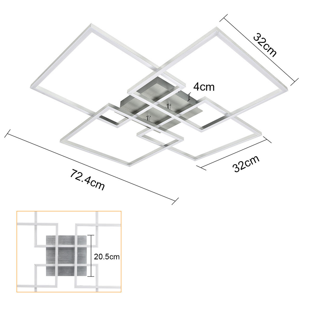 LED-DECKENLEUCHTE Morgengrim 72.4/7.3/72.4 cm - Silberfarben, Metall (72.4/72.4/7.3cm) - ZMH