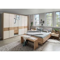 SCHLAFZIMMER Lenvara in Champagner 4 teilig mit Drehtürenschrank mit Spiegel, Passepartout, zwei Nachttische und Komfortbett - Braun, Holzwerkstoff (80/200/120cm)