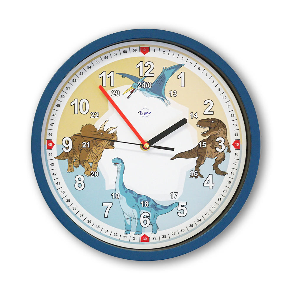KINDERWANDUHR DINO, bruchsichere Wanduhr - Blau, Kunststoff (3.8/29/29cm) - Bruni