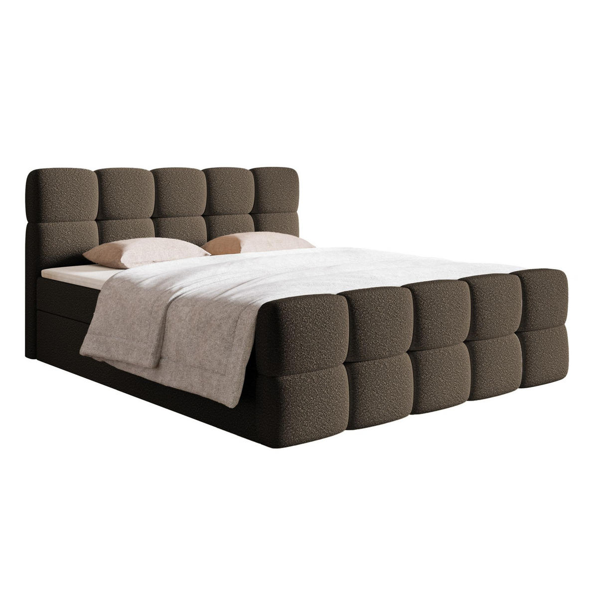 BOXBETT Cloudy Braun mit Bouclé-Bezug 180x200 cm - Schwarz/Braun, Kunststoff/Textil (180/200cm) - Selsey