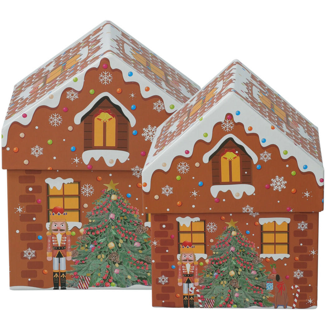 GESCHENKBOXEN Weihnachtshäuschen 2 Stk. - Dunkelbraun, Papier (15.3/18/15.3cm) - Home Styling Collection
