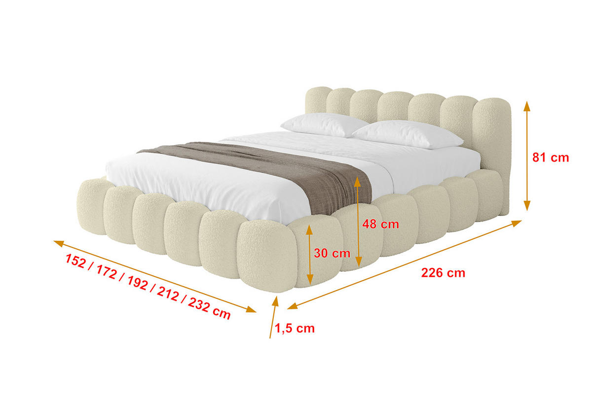 POLSTERBETT mit Bettkasten und Lattenrost, Boxbett ohne Matratze - SENA-v1 200x200 Beige - Beige, Holzwerkstoff/Textil (200/200cm) - ALTDECOR