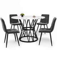ESSTISCHSET 5-Teilig Rund 100 Cm, MDF Marmor, 4 Graue Samtstühle, Schwarz - Schwarz, Holzwerkstoff (65.99/27.99/70cm) - FLIEKS