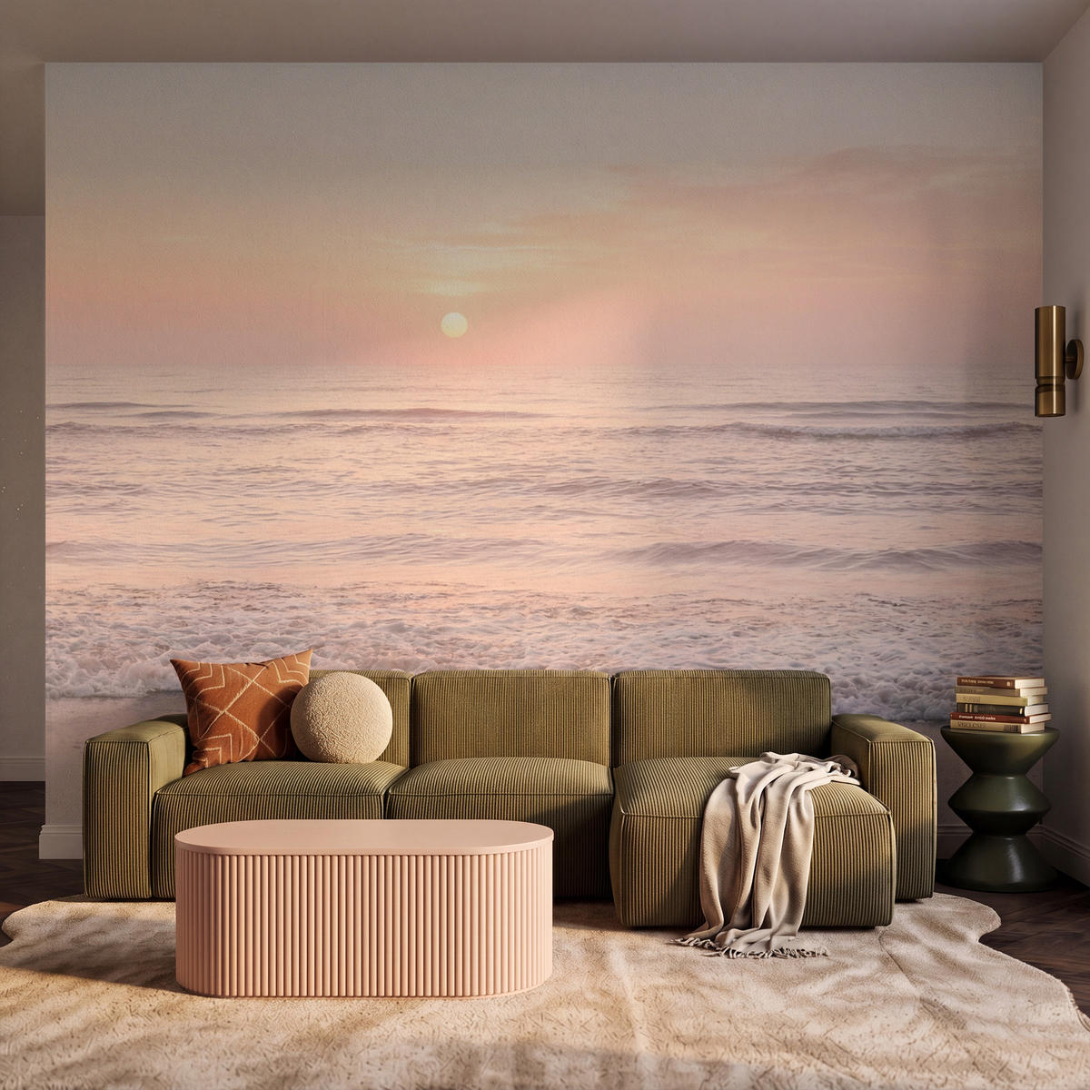 TAPETE - Sonne - Strand - Rosa - 300x240 cm - Hellrosa, Papier (300/240cm) - OnlyWow